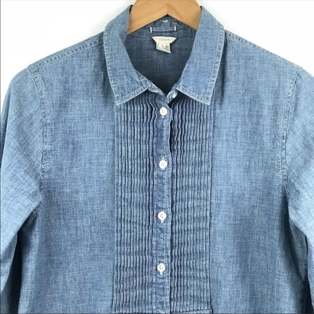 J Crew | Chambray tuxedo pleat button Front Shirt